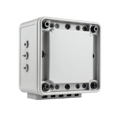 Fototapeta premium Industrial Box with screws: A close-up shot showcasing an industrial box with visible screws, a clean, modern design symbolizing strength and precision. 