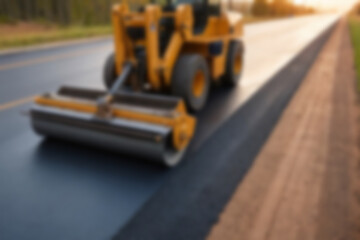Blurry photo of the construction process of repairing/paving the highway using modern tools.