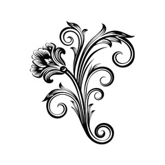 Leaf and swirl pattern silhouette isolated on white background