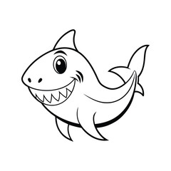 Fototapeta premium Happy shark character silhouette isolated on white background