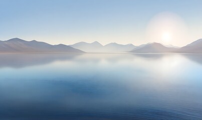 Fototapeta premium Serene lake reflects mountain range sunrise