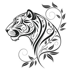 Obraz premium Ornate tiger head floral silhouette