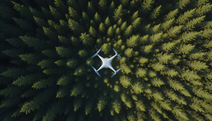 Aerial View of Drone Flying Over Dense Green Forest Landscape