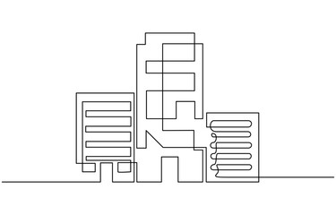 Continuous one line drawing modern building architecture. Real estate building in single line draw illustration,  corporate company building