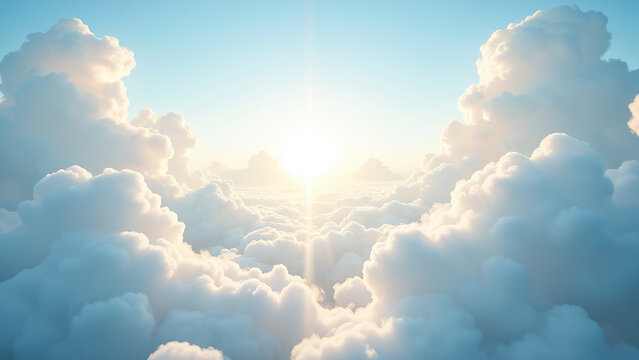 beautiful blue sky with the sun shining through the clouds, creating a stunning HD wallpaper.