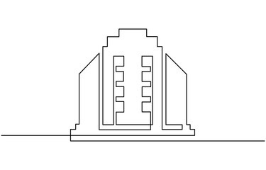 Continuous one line drawing modern building architecture. Real estate building in single line draw illustration,  corporate company building