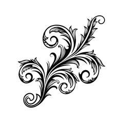 Intricate leaf and swirl design silhouette isolated on white background
