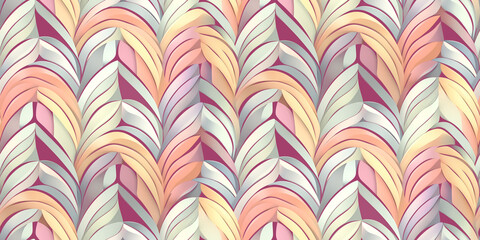 Seamless Vibrant Leaf Pattern &ndash; Abstract Decorative Foliage Texture with Colorful Curved Shapes, Perfect for Modern Wallpapers, Fabrics, Packaging, and Digital Background Designs