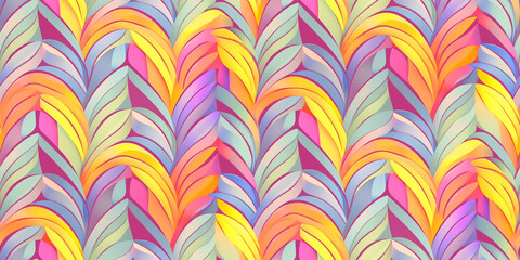 Seamless Vibrant Leaf Pattern &ndash; Abstract Decorative Foliage Texture with Colorful Curved Shapes, Perfect for Modern Wallpapers, Fabrics, Packaging, and Digital Background Designs