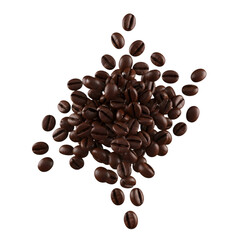 Obraz premium Photo of a pile of dark roasted coffee beans is isolated on transparent background, showcasing their rich brown color and intricate details in a closeup studio shot