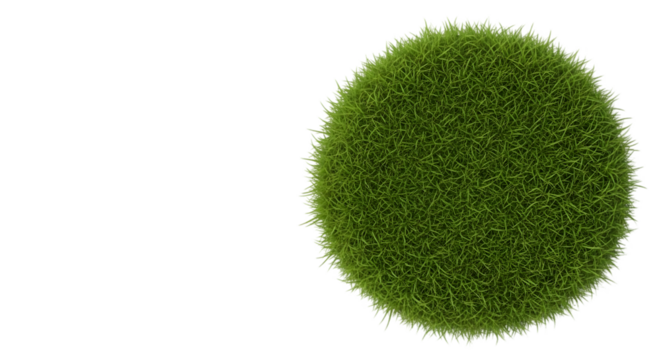 Photo of a lush circular patch of vibrant green grass, isolated on transparent background