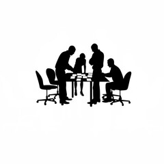 Fototapeta premium Silhouette of a team brainstorming ideas in a co-working space on white background