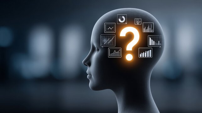 Exploring the brain's thinking process abstract marketing insights on questions and answers in business analytics side view perspective