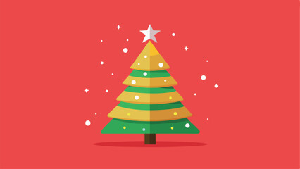 Festive Christmas Tree: A minimalist depiction of a beautifully decorated Christmas tree, complete with twinkling lights and a radiant star, standing out on a cheerful backdrop. 