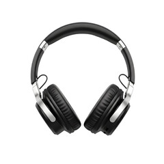 Fototapeta premium Photo of a pair of black overear wireless headphones with silver accents isolated on transparent background