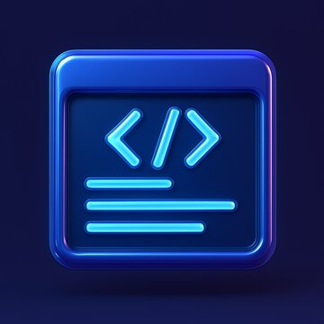 3D Neon Coding Icon Software Development Web Design App Program Digital Technology