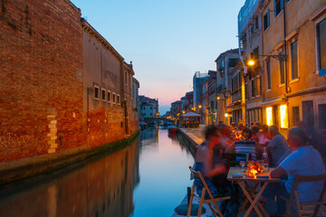 Night life in Cannaregio, historic residential neighborhood in Venice, Italy