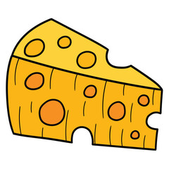 Hand drawn cartoon slice of cheese on white background.