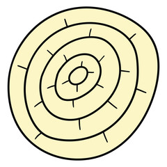 Hand drawn cartoon slice of onion on white background.