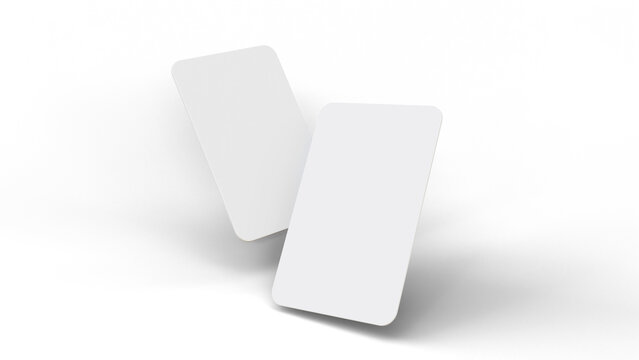 Plastic credit card vertical mockup. Atm empty debit payment. Debit card mock up on isolated background. Business card mock up with front and back. Empty mockup for presentation.