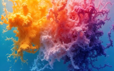 Vibrant liquids blending together underwater, forming unique abstract patterns.