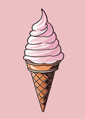soft pink ice cream cone cartoon vector illustration