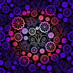 Black Light Dot Butterfly Floral Seamless Repeat