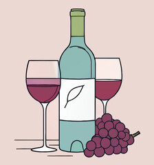 bottle of red wine and glasses cartoon vector illustration