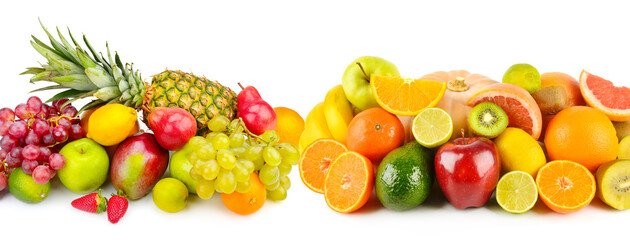 Different useful fruits isolated on white background.