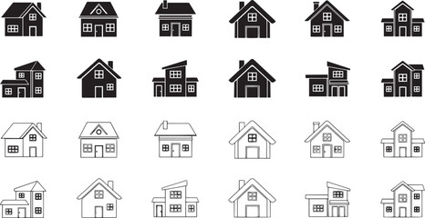 Fototapeta premium Collection of House Icons Black and White Home Silhouettes for Design Projects