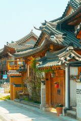 Fototapeta premium Traditional Korean hanok house decorated with colorful lanterns