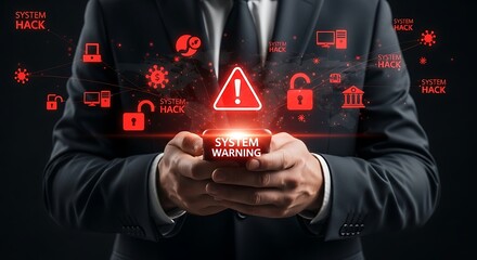 System Warning Notification on Smartphone of Businessman