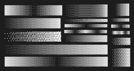 Set of gradient bitmap pixel stroke on white background. Y2K aesthetics texture. Gradient textured background. White color
