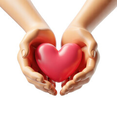 Fototapeta premium Hands gently holding a vibrant pink heart shape against a stark black background in a loving gesture