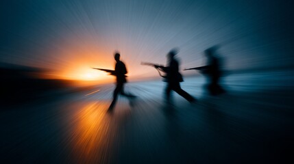 D-day soldier storming the beach under gunfire normandy action photography war environment dynamic viewpoint with slow shutter effect