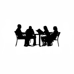 Silhouette of a team reviewing a document together in a casual setting on white background