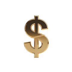 A rendered image of a golden dollar sign symbol isolated against a plain black colored background view