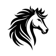 Horse head logo vector illustration template black and white. Simple hand draw design icon 