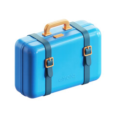 A blue suitcase with straps and a handle on a black background in a rendered style image view