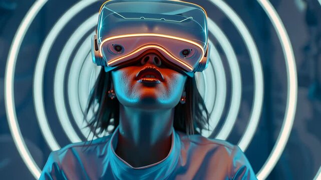 virtual reality goggles immersed in a futuristic circular