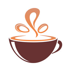 Warm coffee cup with steam and beans beverage