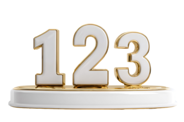 Elegant Gold-Framed White Number 123 on a Pedestal