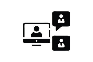 Modern Flat Icon: Online Video Conference, Team Collaboration, Virtual Meeting, Communication Technology