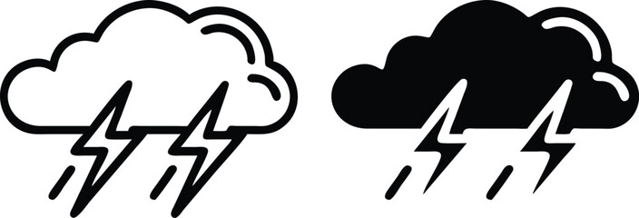 Minimalist Storm Cloud Icon – Black and White Vector with Lightning Bolts and Bold Stylized Design