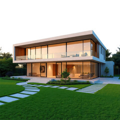 modern house with garden with transparent background PNG and JPEG image