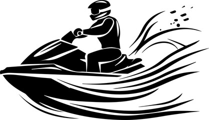 Jet Skiing Vector Illustration of Man Riding Watercraft in Summer Adventure Style