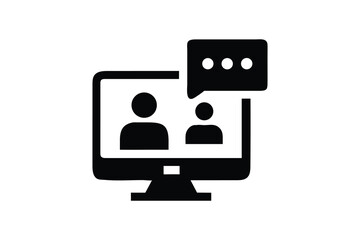 Modern Flat Icon: Online Video Conference, Two Users Communicating, Digital Chat, Professional Collaboration, Remote Teamwork