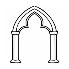 Black and white minimalist archway illustration depicting gothic architecture style suitable for designs