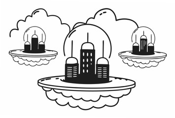 Naklejka premium Dreamlike AI District Vector Illustration with Floating Platforms and Futuristic Architecture vibrant