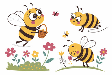 Smiling Bees on the Go – Cartoon Insect Set